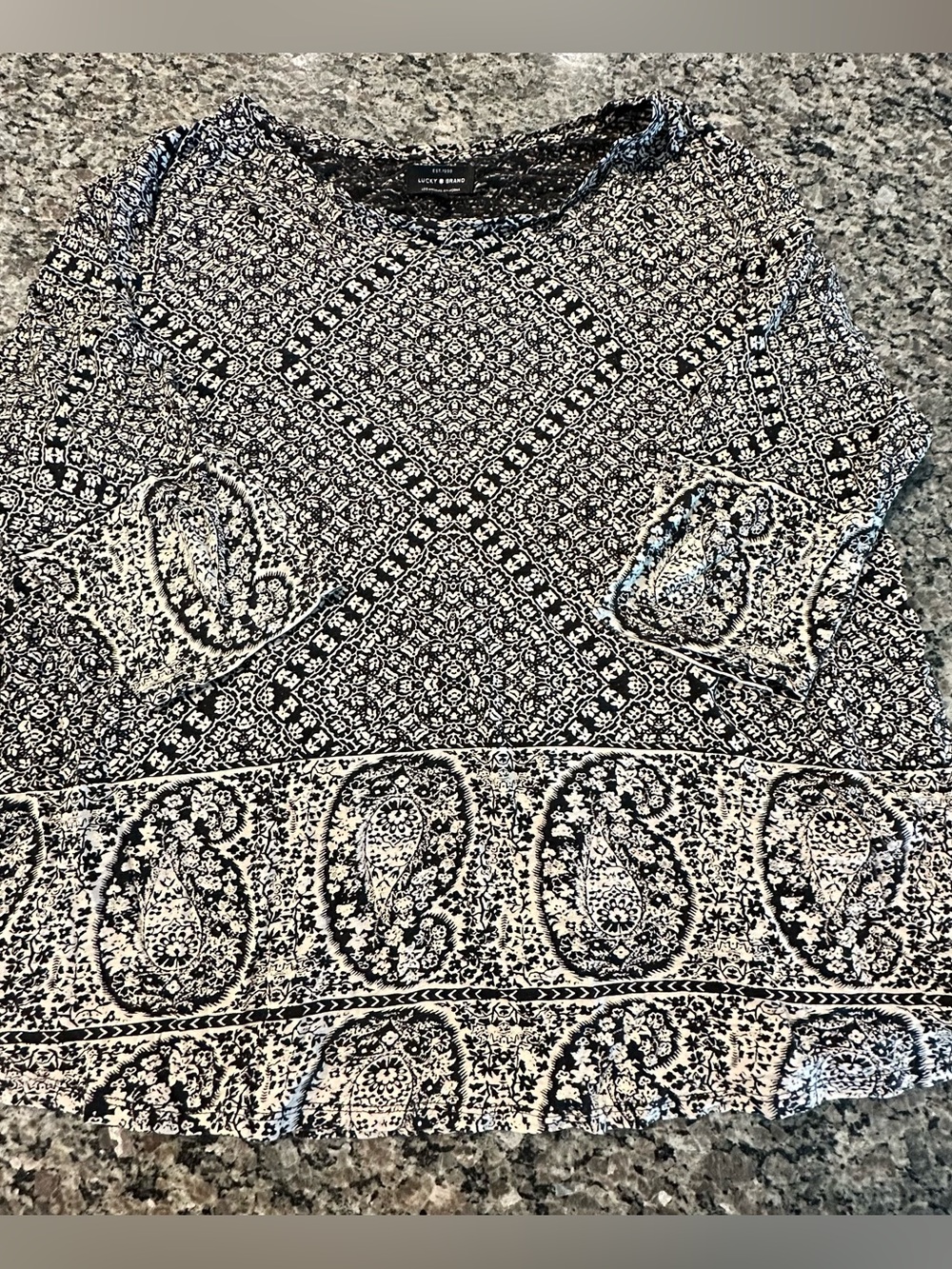 Lucky Brand Black White Paisley Border Print Tunic Top 2X